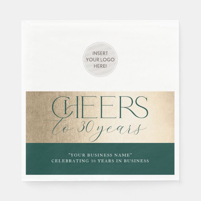 CORPORATE ANNIVERSARY elegant business green gold Napkins (Front)