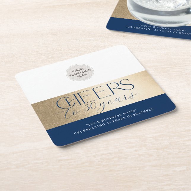 CORPORATE ANNIVERSARY elegant business navy gold Square Paper Coaster (Angled)