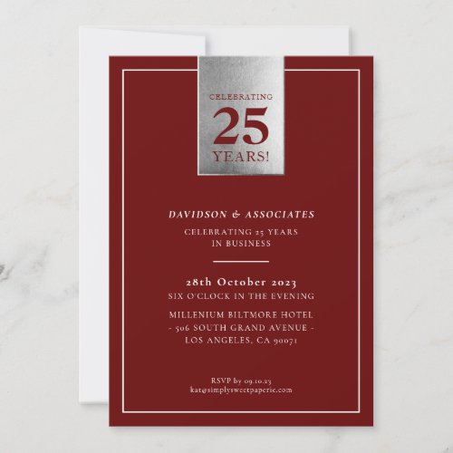 CORPORATE ANNIVERSARY fancy business maroon silver Invitation