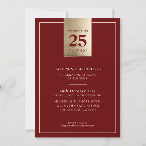 CORPORATE ANNIVERSARY stylish business maroon gold Invitation