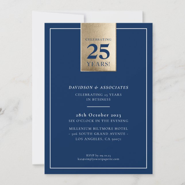 CORPORATE ANNIVERSARY stylish business navy gold Invitation (Front)