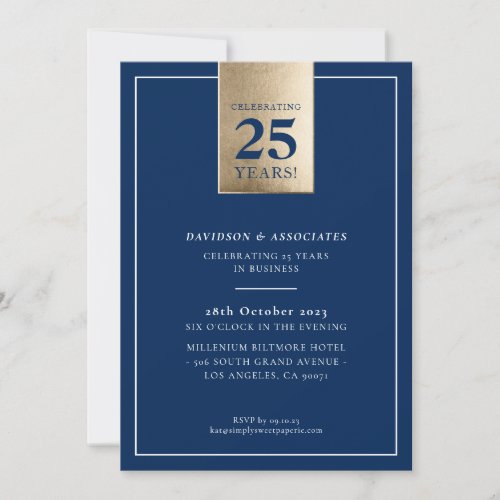 CORPORATE ANNIVERSARY stylish business navy gold Invitation