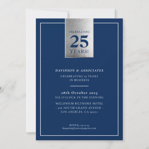 CORPORATE ANNIVERSARY stylish business navy silver Invitation