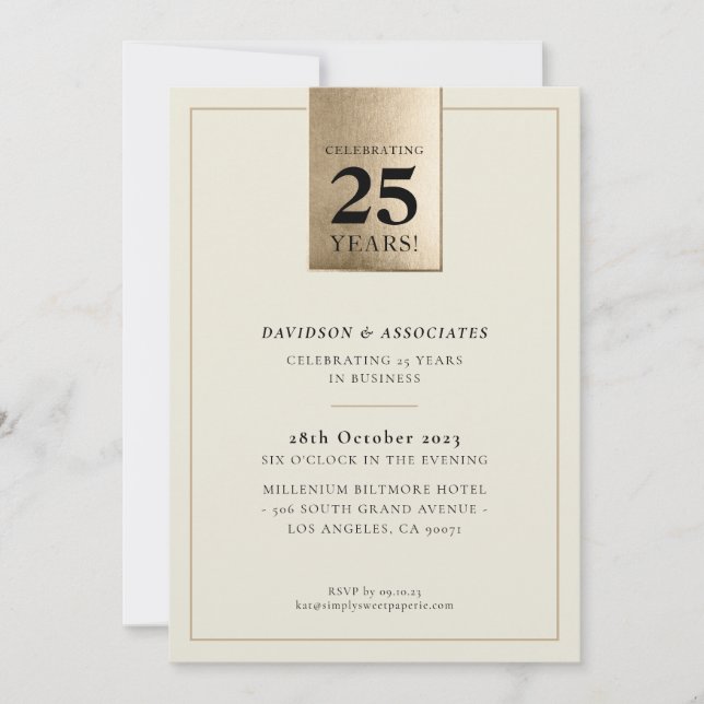 CORPORATE ANNIVERSARY stylish ivory black gold Invitation (Front)