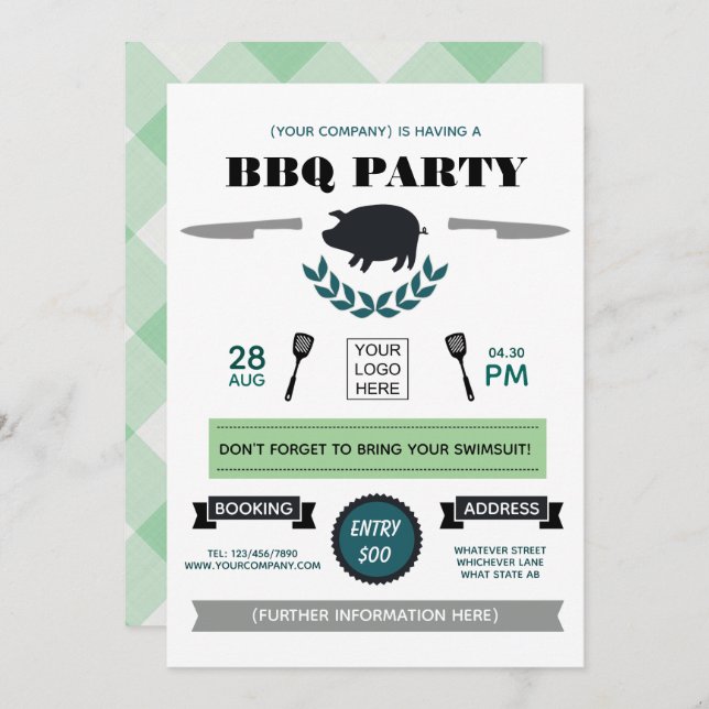 Corporate Barbecue add logo Invitation (Front/Back)