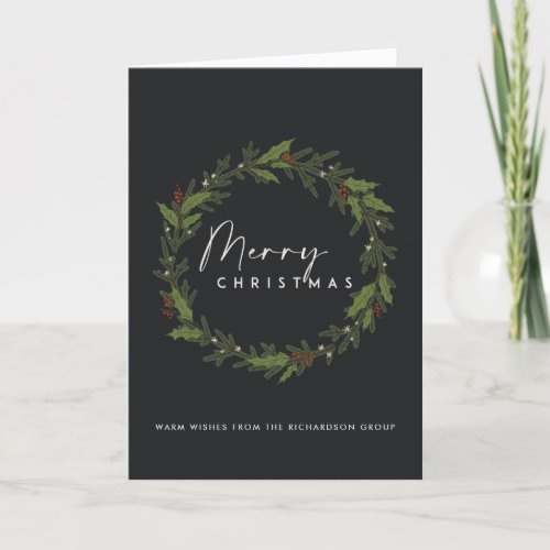 CORPORATE BLACK CHIC HOLLY BERRY WREATH CHRISTMAS CARD