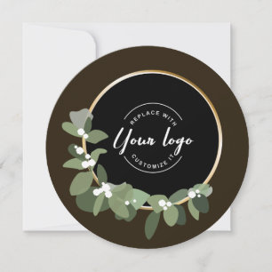 Corporate Black Green Wreath Custom Logo XMAS Holiday Card