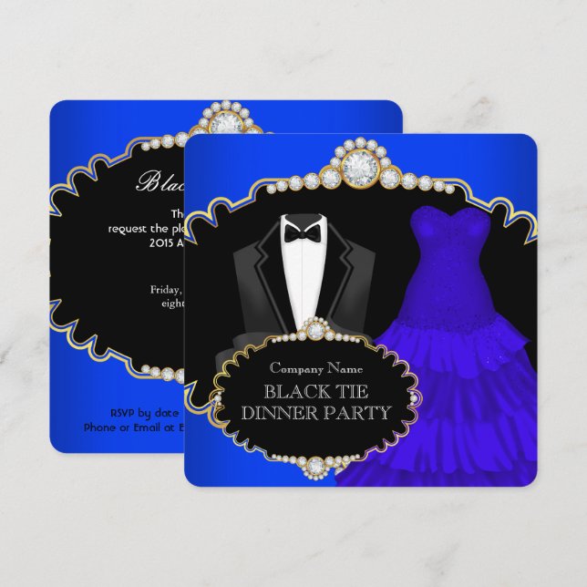 Corporate Black Tie Dinner Party Royal Blue Invitation (Front/Back)