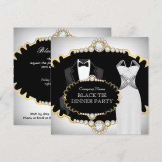 Corporate Black Tie Dinner Party White Gold Invitation