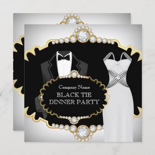 Corporate Black Tie Dinner Party White Gold Invitation