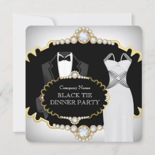 Corporate Black Tie Dinner Party White Gold Invitation