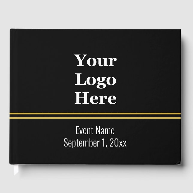 Corporate Black White & Gold Your Logo Here Guest Book (Front)