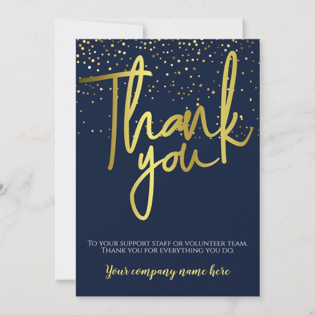 Corporate Blue Gold Typography Thank You Card (Front)