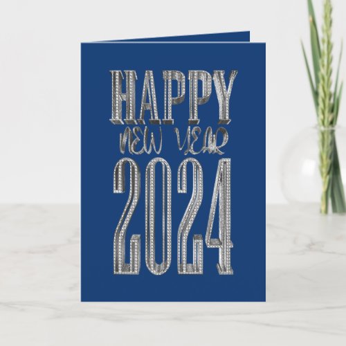 Corporate Blue Silver Gray Happy New Year 2024 Holiday Card