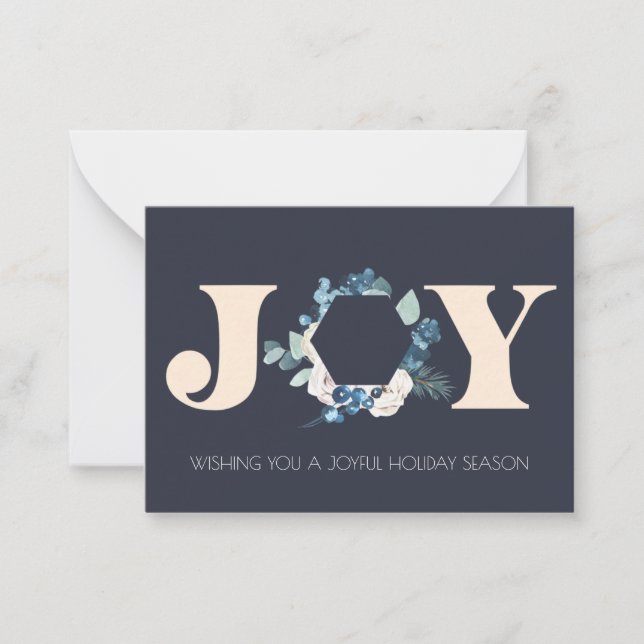 Corporate botanical Joy Christmas wreath Note Card (Front)