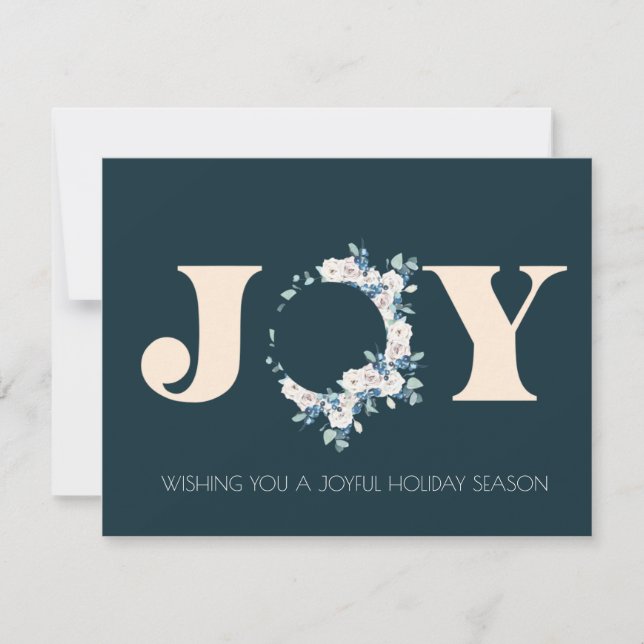 Corporate botanical Joy Christmas wreath Note Card (Front)