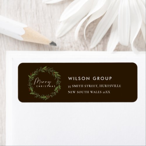 CORPORATE BROWN BERRY WREATH CHRISTMAS ADDRESS LABEL