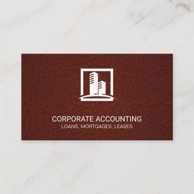 Corporate Building Icon | Leather Texture Business Card (Front)