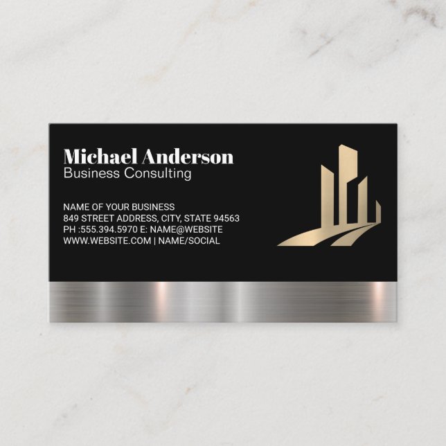 Corporate Building Logo | Metal Trim Business Card (Front)