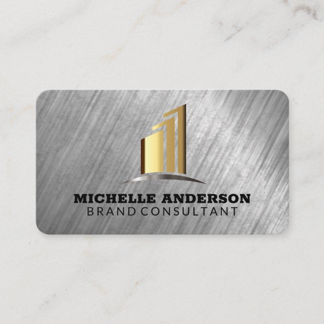 Corporate Building | Metal Texture Background Business Card (Front)