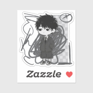 Corporate Burnout Relatable Chibi Boy Suit Illustr Sticker