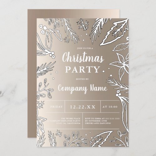Corporate burshed gold metallic Christmas party Invitation