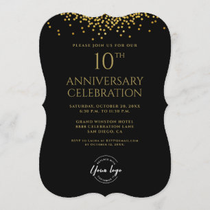 Corporate Business 10th Anniversary Black Gold Invitation