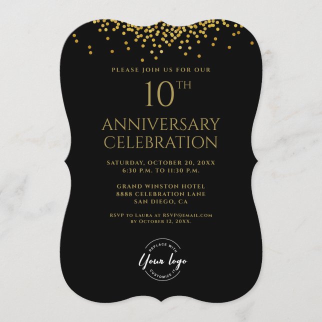 Corporate Business 10th Anniversary Black Gold  Invitation (Front)