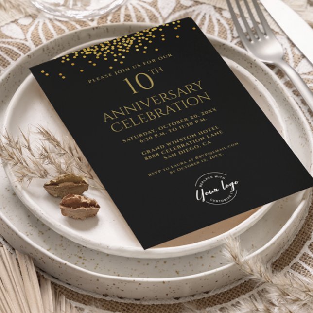 Corporate Business 10th Anniversary Black Gold  Invitation (10th business anniversary custom invitation )