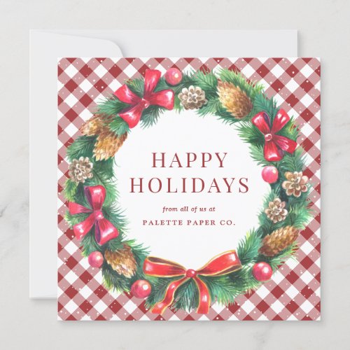 Corporate Business Christmas Wreath Red Holiday Card