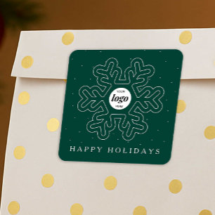 Corporate Business Logo Christmas Snowflake Green Square Sticker