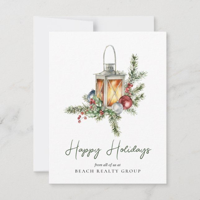 Corporate Business Logo Christmas Watercolor  Holiday Card (Front)