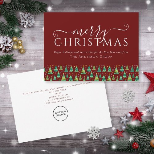 Corporate Business Logo Merry Christmas Trees  Holiday Card