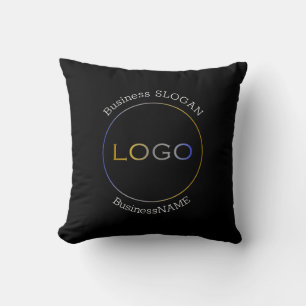 Corporate Business Logo Name Slogan 2-Sided Black Throw Pillow
