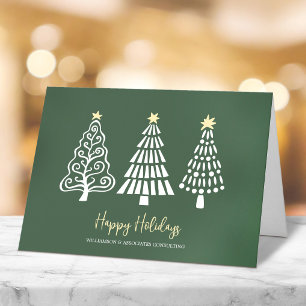 Corporate Business Logo Trees Script Minimal Green Holiday Card
