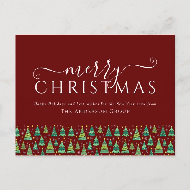 Corporate Business Merry Christmas Trees Holiday Postcard (Front)