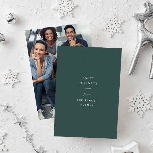 Corporate Business  Modern Green with Photo Holiday Card