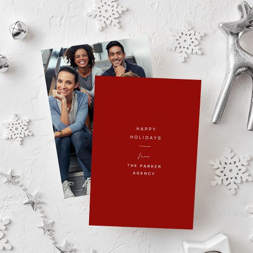 Corporate Business  Modern Red with Photo Holiday Card