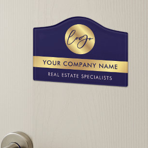 Corporate Business Navy Blue & Gold Logo Door Sign