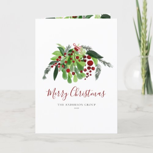 Corporate Business Red Berries Greenery Christmas Holiday Card