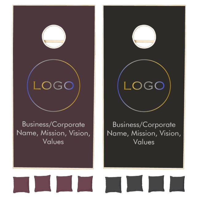Corporate Business Round Logo, Photo Black, Maroon Cornhole Set (Set)