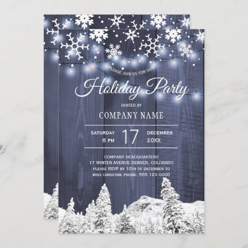 Corporate business snowflakes rustic holiday party invitation