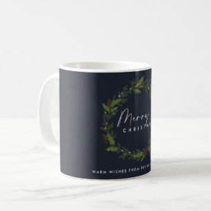 CORPORATE CHIC NAVY HOLLY BERRY WREATH CHRISTMAS COFFEE MUG
