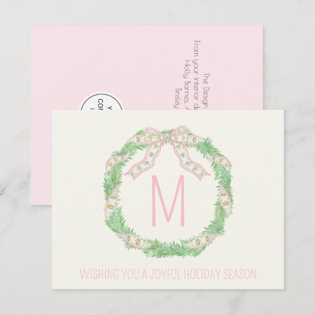 Corporate chinoiserie coquette Christmas wreath Note Card (Front/Back)