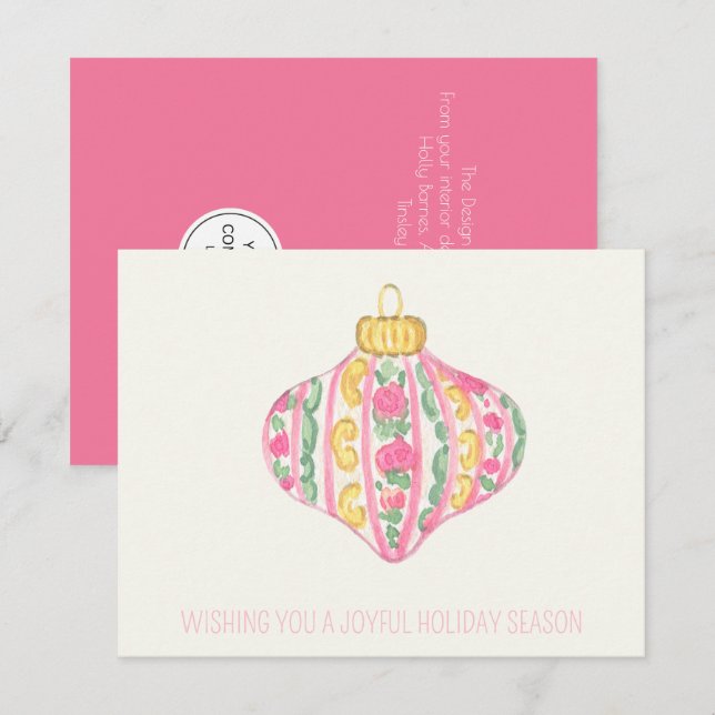 Corporate chinoiserie feminine Christmas ornament Note Card (Front/Back)