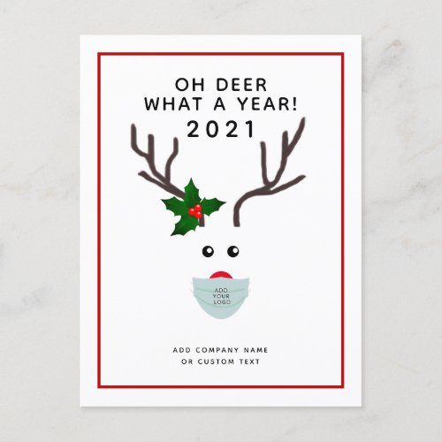 Corporate Christmas 2021 Logo Face Mask Reindeer Holiday Postcard