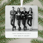 Corporate Christmas | Black and White Business Metal Ornament<br><div class="desc">A stylish modern corporate business holiday black and white team photo ceramic ornament with traditional typography. The greeting and company name can be easily customized to suit your own business. A sleek, elegant and professional design to stand out this holiday season! The image shown is for illustration purposes only to...</div>