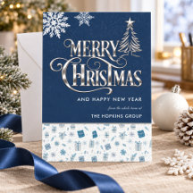 Corporate Christmas Card with Elegant Blue Tree