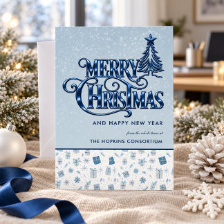 Corporate Christmas Card with Elegant Blue Tree