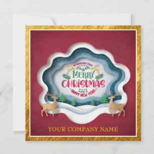 Corporate Christmas Deer Red Gold Holiday Seasonal Card